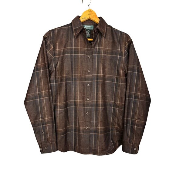 Lauren Ralph Lauren Brown Plaid Button Down Shirt Size Small - Picture 1 of 7